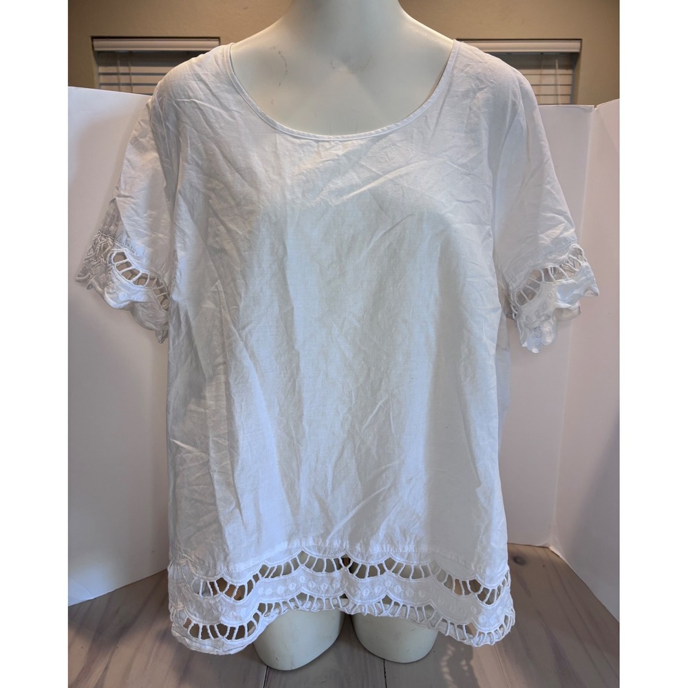 Lane Bryant White Cotton Eyelet Trim Boho Blouse Top Womens Plus Size 18/20 3173